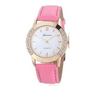 Women Watches Leather Rhinestone Inlaid Quartz Jelly Dress Wristwatch